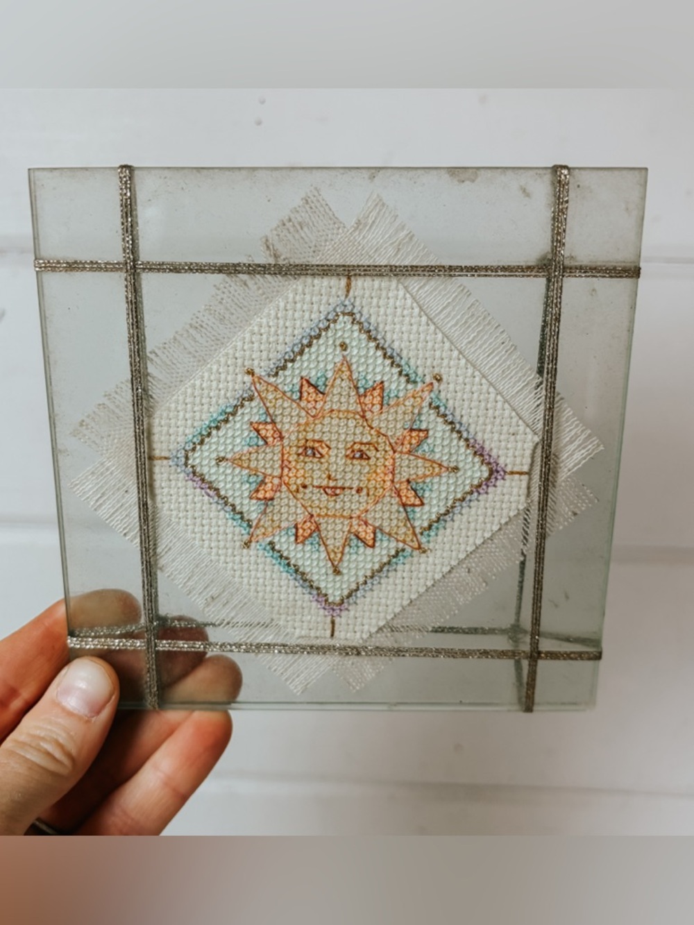 Vintage Celestial Finished Cross Stitch Needlepoint Sun | Daydream